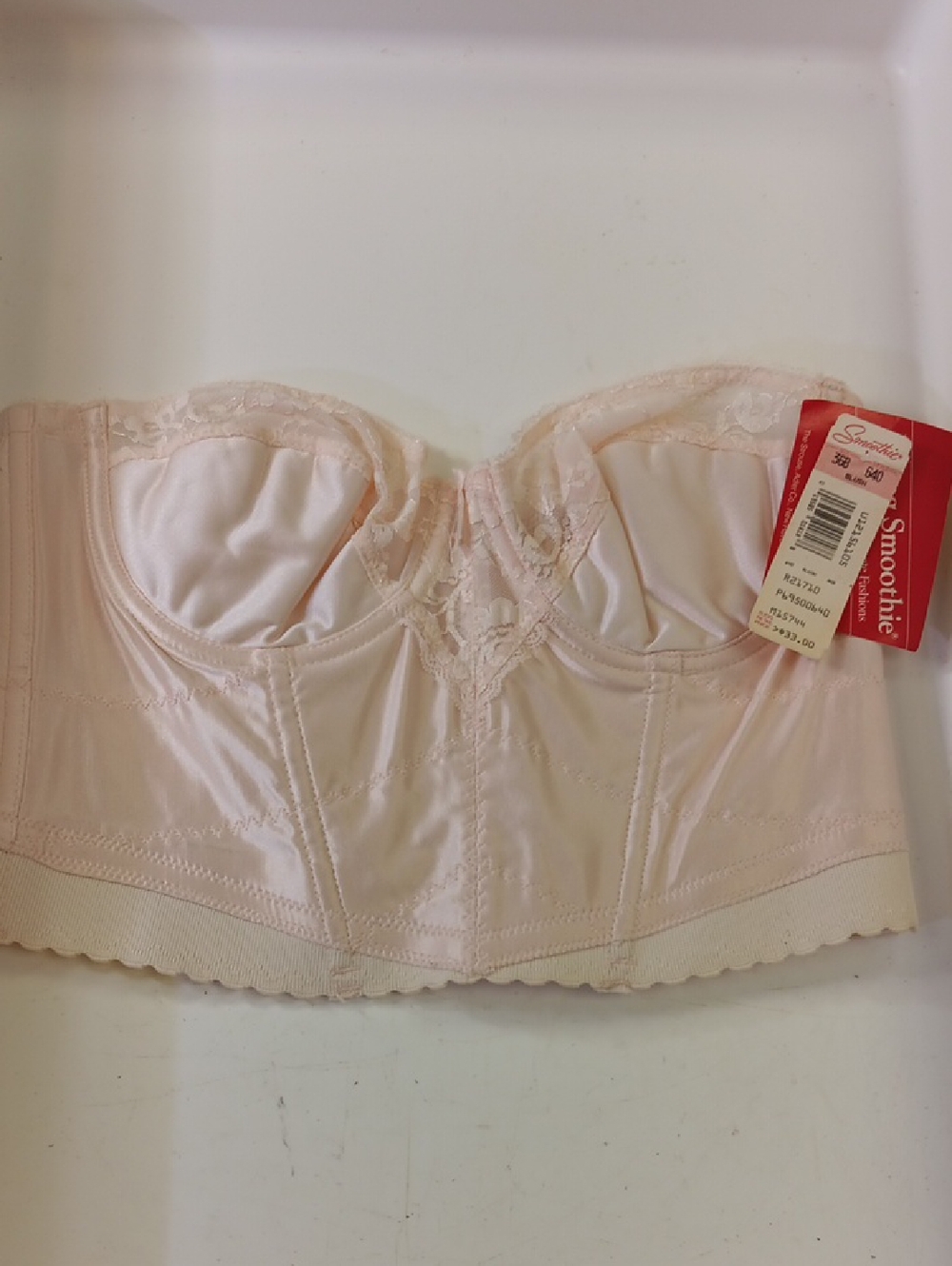Longline Lace-Trim Bustier Bra in Pale Blush